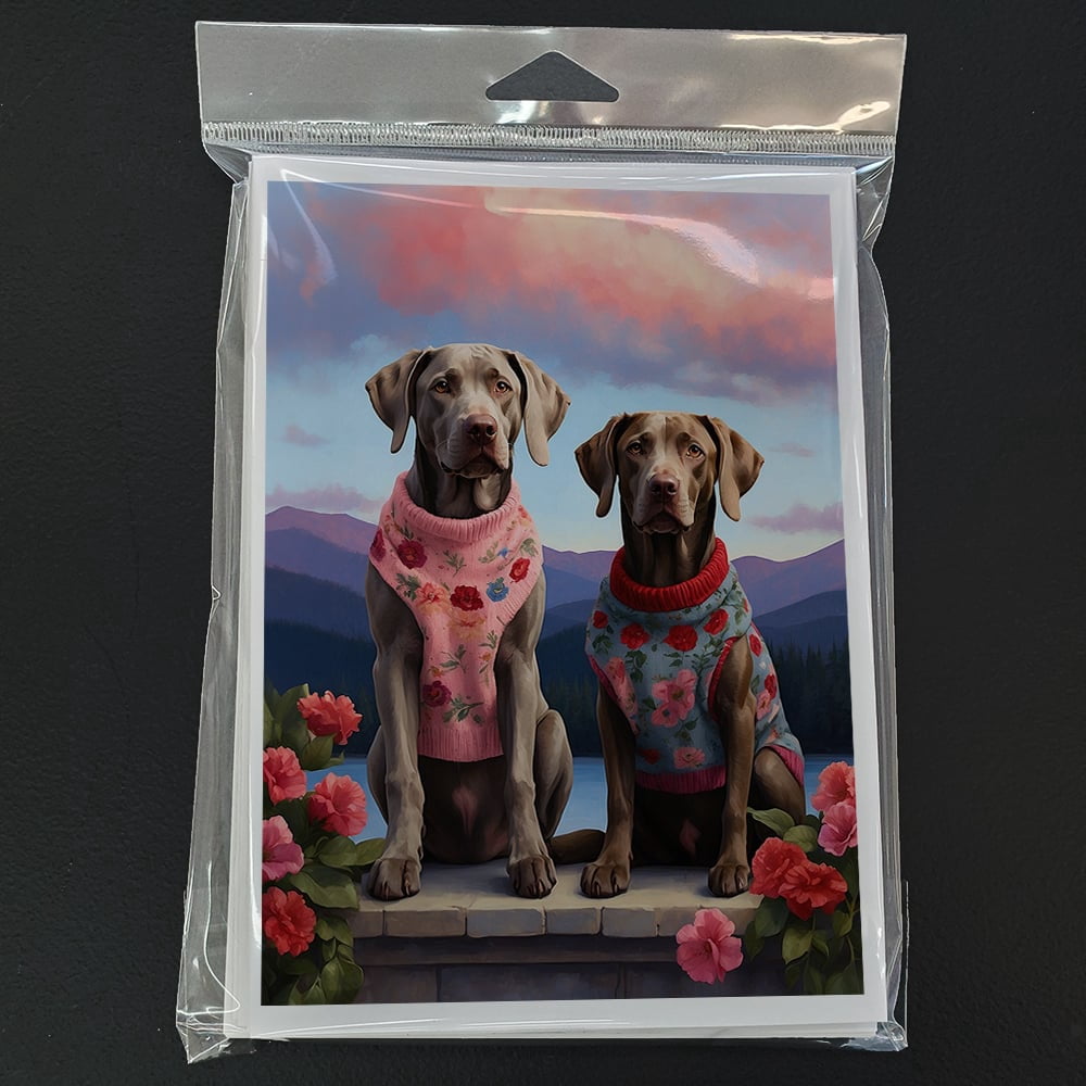 Weimaraner Two Hearts Greeting Cards Pack of 8 7 in x 5 in