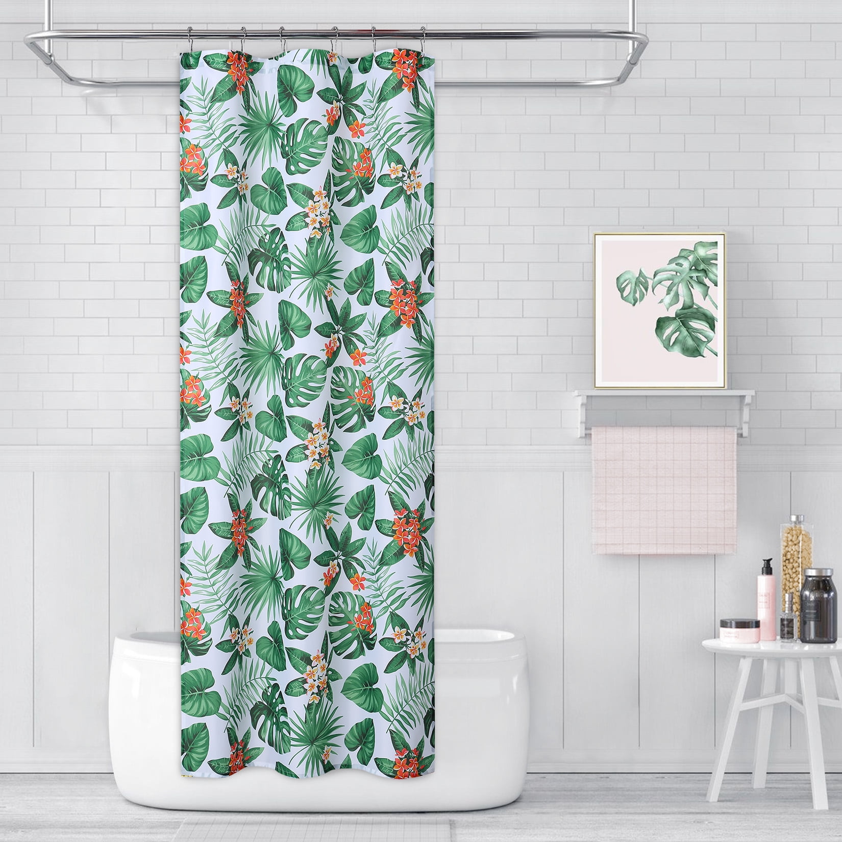Shower Curtains 72" W for Bathroom Stall Size, Green Leaf Waterproof