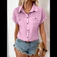 thumbnail image 4 of Camisa Plisada de Corta con Botones para Mujer, Estilo Informal de Negocios, Corte Entallado, con Bolsillo, para Verano 2025. Violeta L, 4 of 9