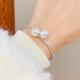 thumbnail image 5 of Yesbay 2Pcs/Set Women Elegant Jewelry Set Shiny Rhinestones Faux Pearls Adjustable Open Collar Necklace Bangle Set, 5 of 8