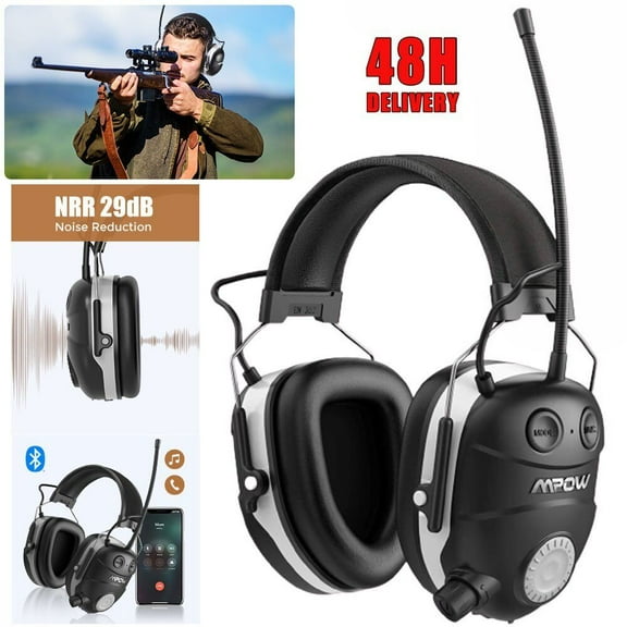 Mpow AM/FM Radio Ear Protection Bluetooth Headphone NRR 29dB For Mowing Shooting