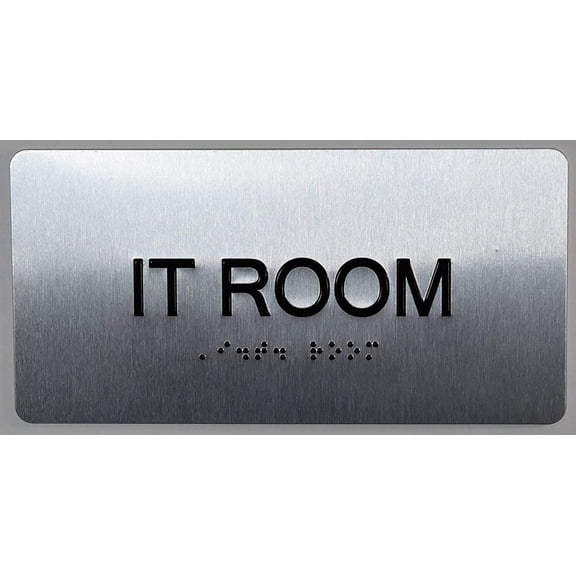 I.T Room Sign Silver-Tactile Touch Braille Sign (Aluminium !!, Brush Silver,Size 4x8)- The Sensation line(ref-2022-4)
