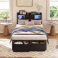 thumbnail image 6 of Fairy Twin Bed Frame with Storage Headboard, LED Lights & Charging Station, Metal Platform Bed with 2 Drawers, No Box Spring Needed, Black, 6 of 8