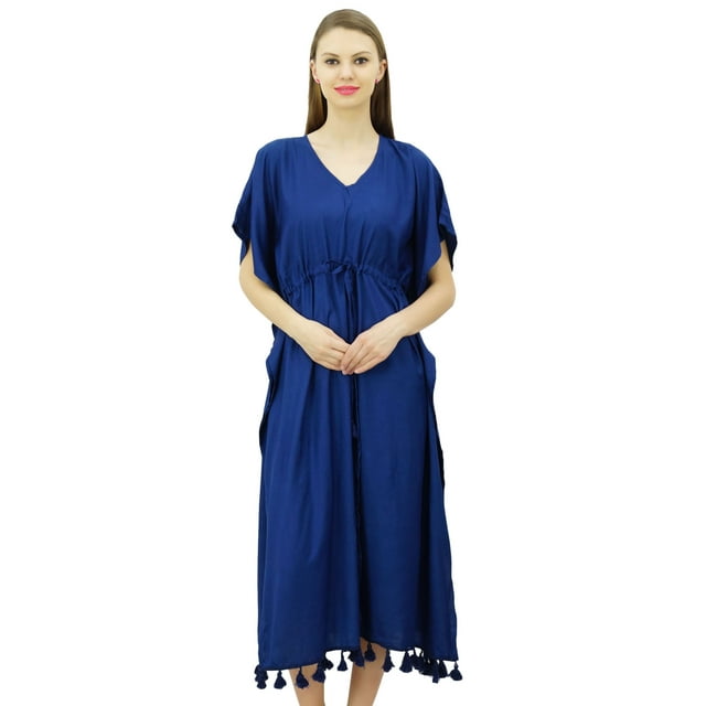 Bimba Kimono Long Maxi pour Femmes Kaftan en Rayonne Robe de Nuit à Cordon de Serrage à Franges Caftan Couverture