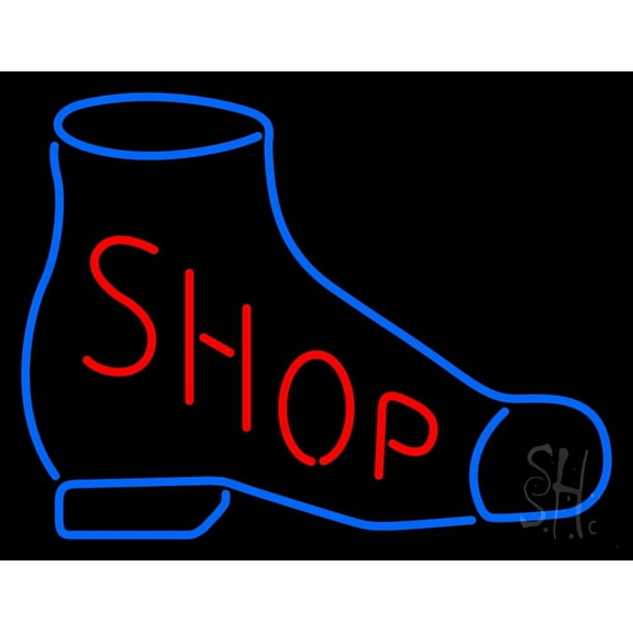 Shoe Shop LED Neon Sign 24 x 31 - inches, Black Square Cut Acrylic Backing, with Dimmer - Bright and Premium built indoor LED Neon Sign for store interior Décor, Storefront.