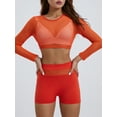 thumbnail image 5 of Cenuakty Women’s 2 Piece Outfits Long Sleeve Sheer Mesh Crop Tops + Biker Shorts Set Beachwear, 5 of 9
