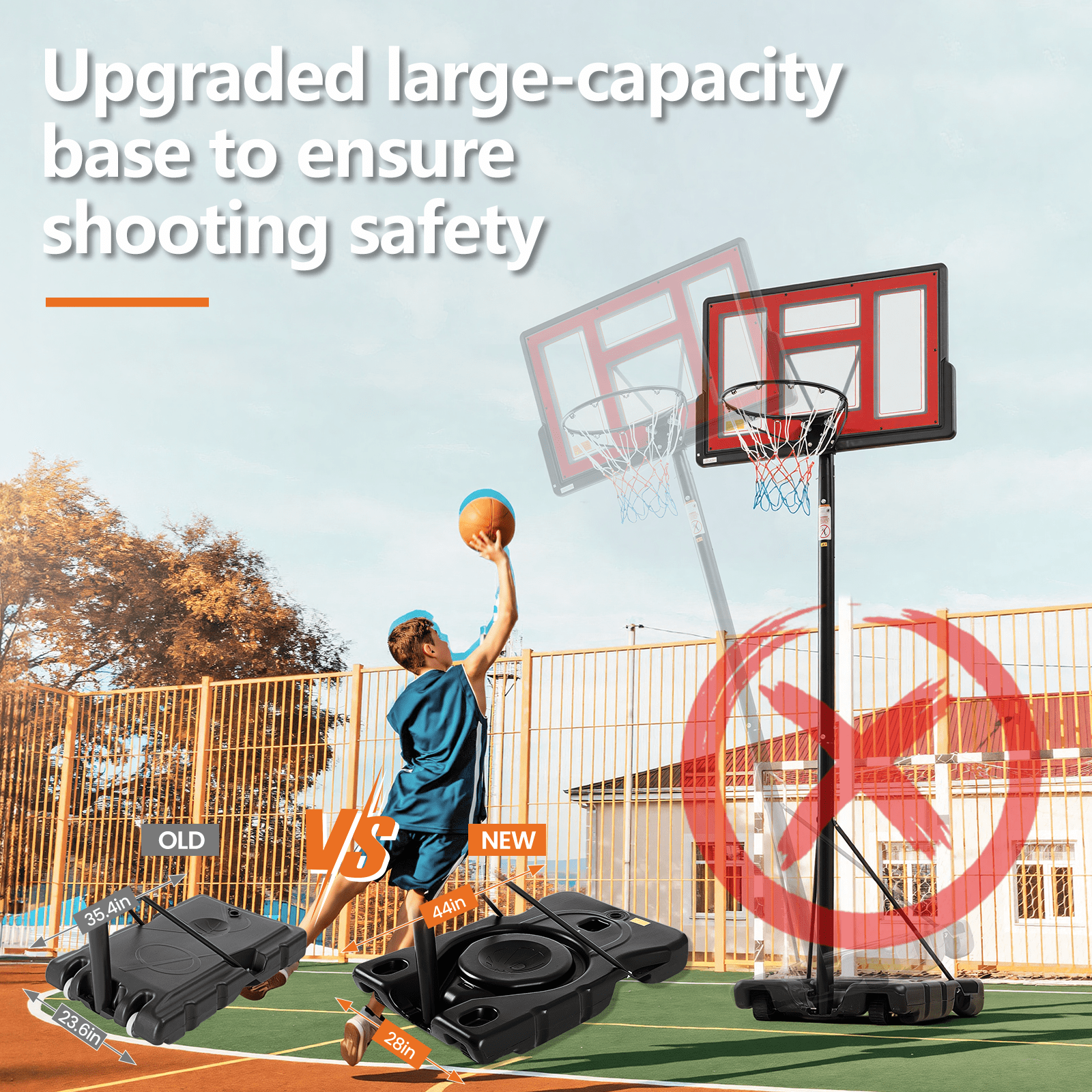 JIOABL 6.1ft-10ft Adjustable Height 44" Outdoor Basketball Hoop for Adult, Red