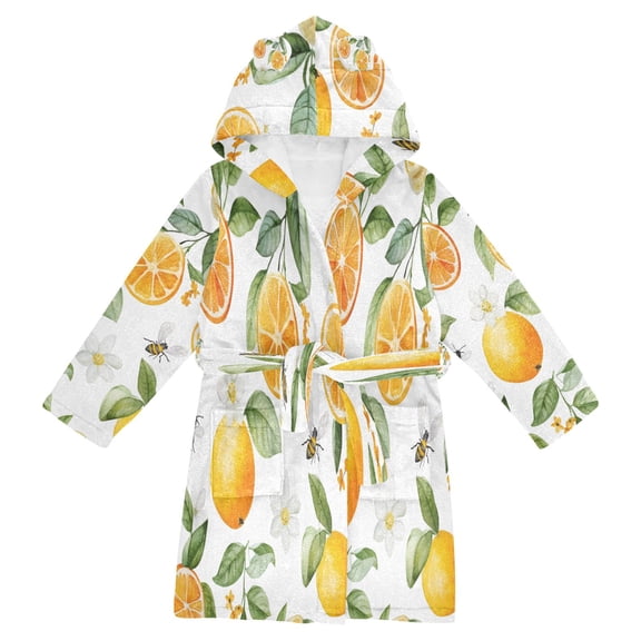 FORMRS Niños Bathrobe Unisex Hooded Robe Soft Plush Pajamas Sleepwear, Size 2-3T, Orange Bees