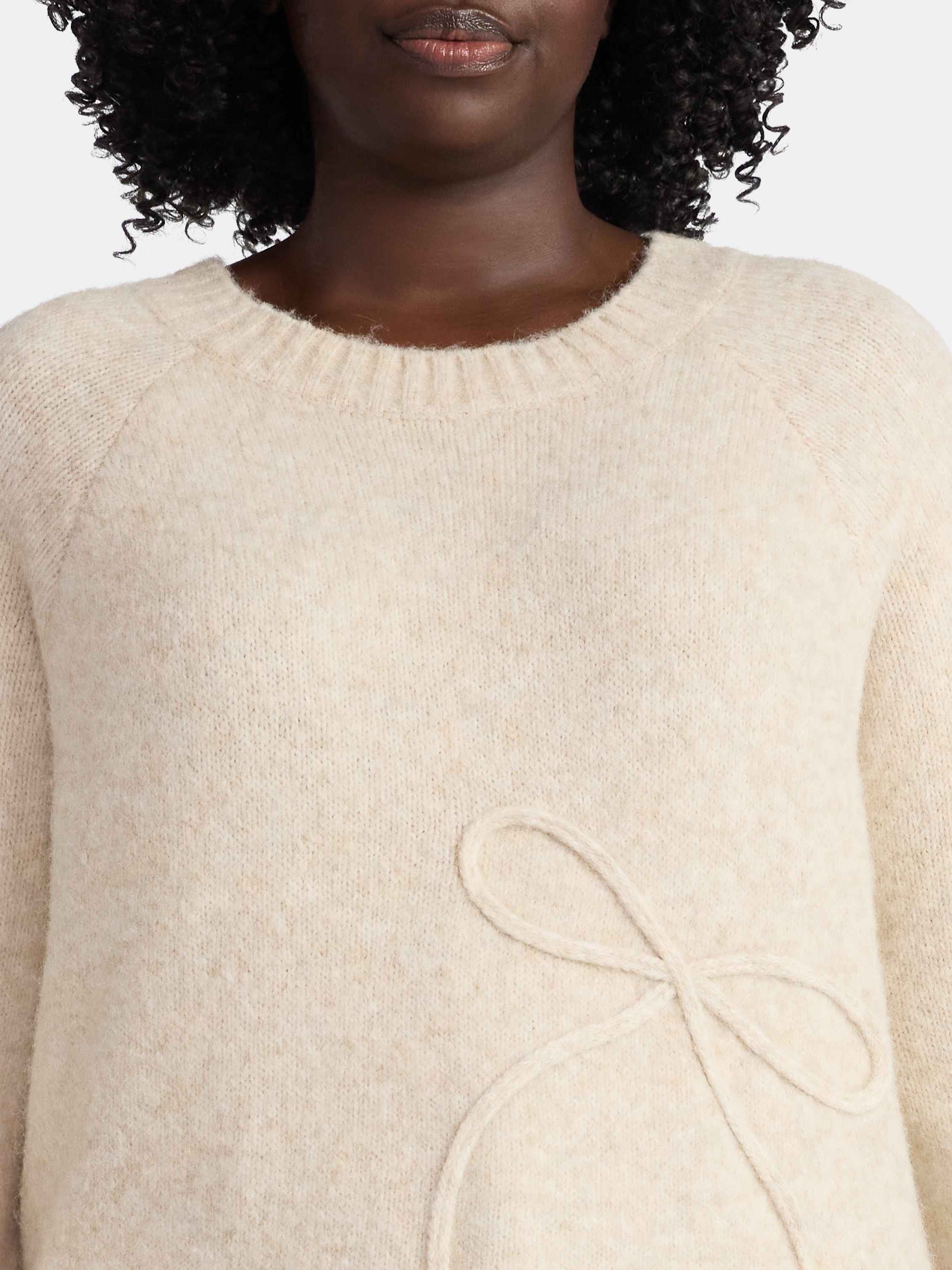 Terra & Sky Women’s Plus Bow Stitch Crewneck Sweater, Lightweight, Sizes 0X-5X