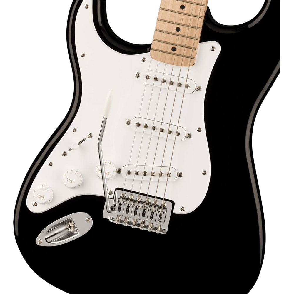 Squier Sonic Stratocaster Electric Guitar Black, Maple Fingerboard, White Pickguard, Left-Handed