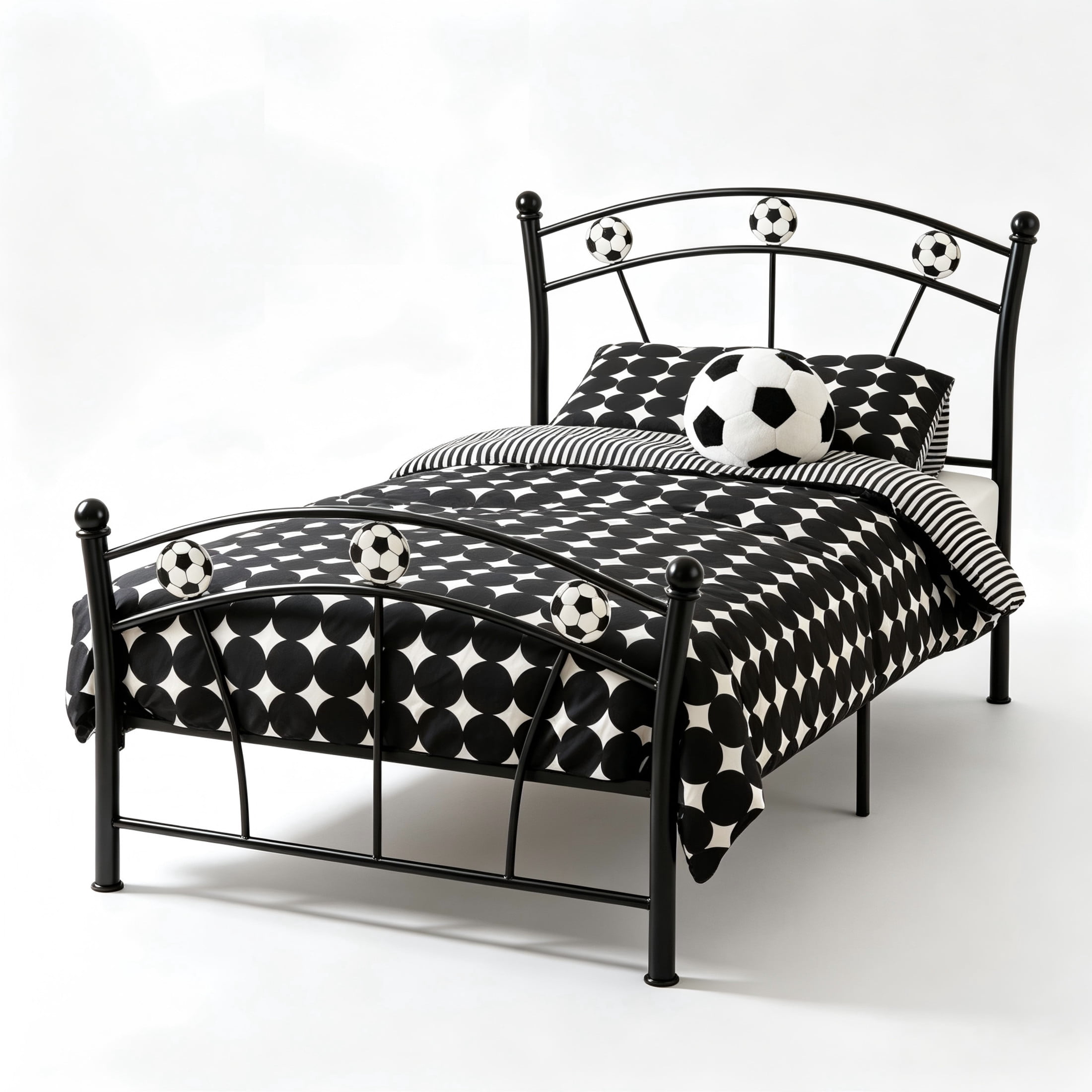 GDF Studio 78.5" Twin Heavy-Duty Metal Platform Bed with Sturdy Support Slats, Curved Headboard, Black