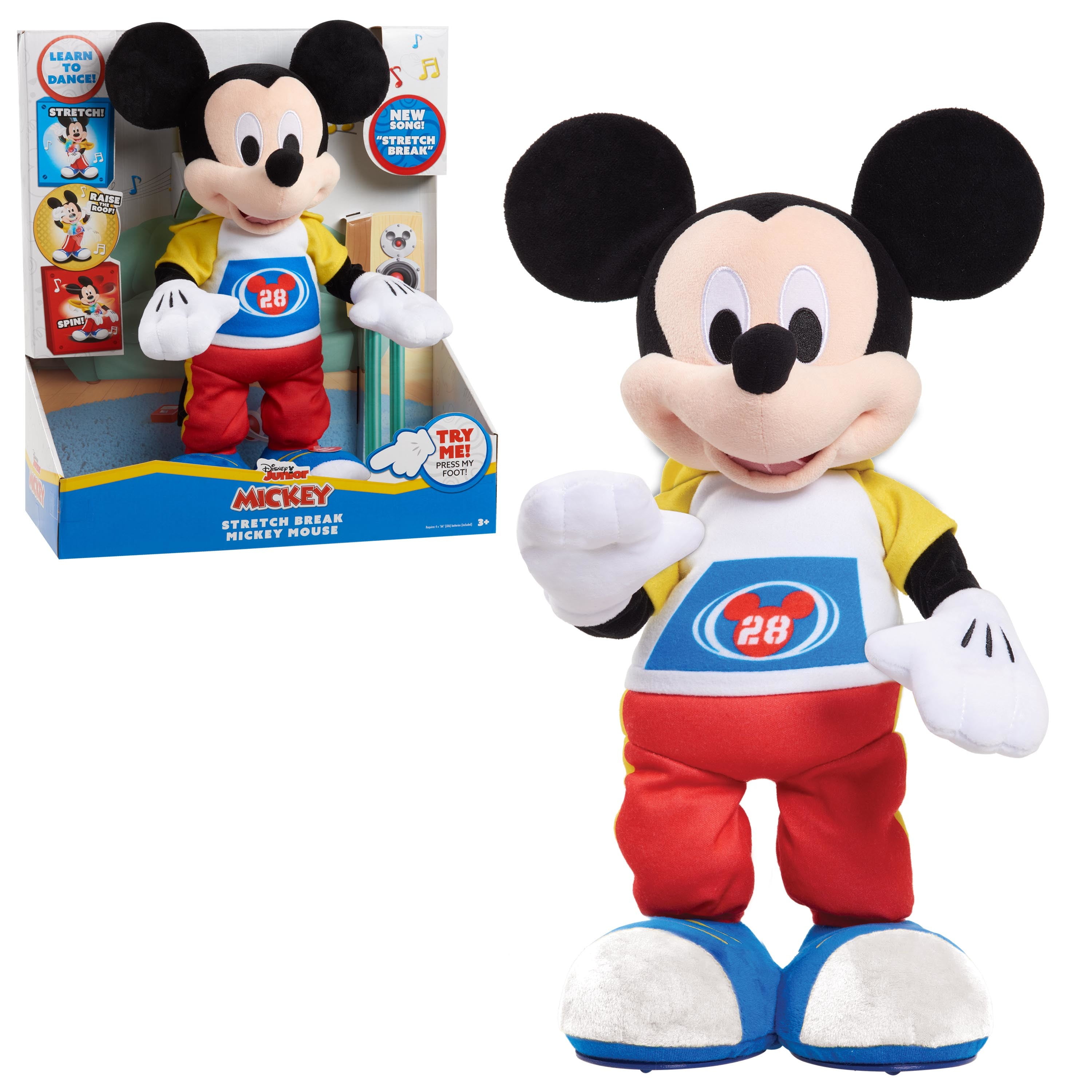 Disney Junior Mickey Mouse Funhouse Stretch Break Mickey Mouse 17 Inch  Dancing and Singing Feature Plush, Officially Licensed Kids Toys for Ages 3  Up, Gifts and Presents 