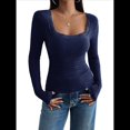 thumbnail image 1 of Camisas de Larga para Mujer, Cuello Cuadrado, Tops Cortos de Punto Acanalado, Conjuntos de Otoño, Ropa de Moda Azul Marino XXL, 1 of 9