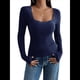 thumbnail image 1 of Camisas de Larga para Mujer, Cuello Cuadrado, Tops Cortos de Punto Acanalado, Conjuntos de Otoño, Ropa de Moda Azul Marino XL, 1 of 9