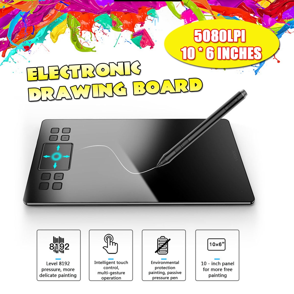 VEIKK A50 Graphics Drawing Tablet with 8192 Pressure SensitivityBattery-Free Pen 