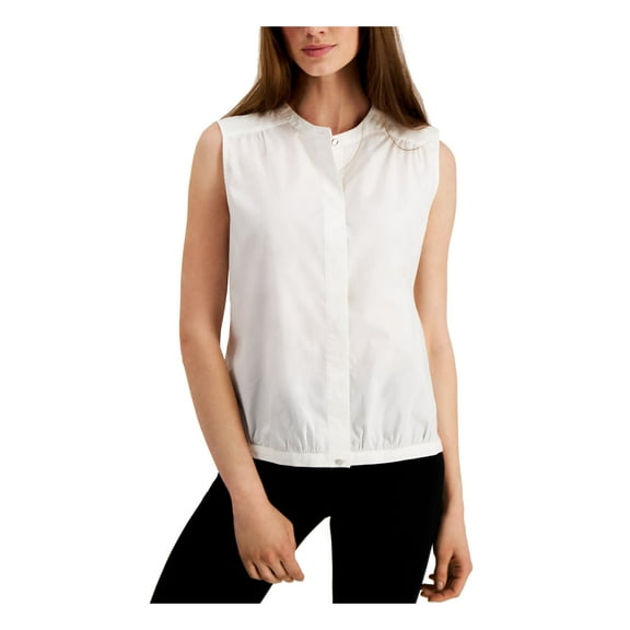 Alfani Women's Solid Sleeveless Jewel Neck Button Up Top White Size Large