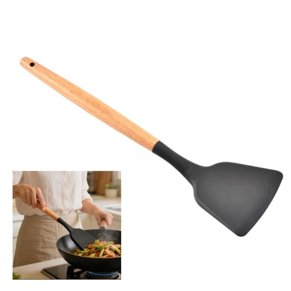 Wooden Handle Silicone Spatula - Heat Resistant Cooking Spatula | Nonstick Food-Safe Turner for Nonstick Cookware, 12.6 Inch Kitchen Cooking Utensil