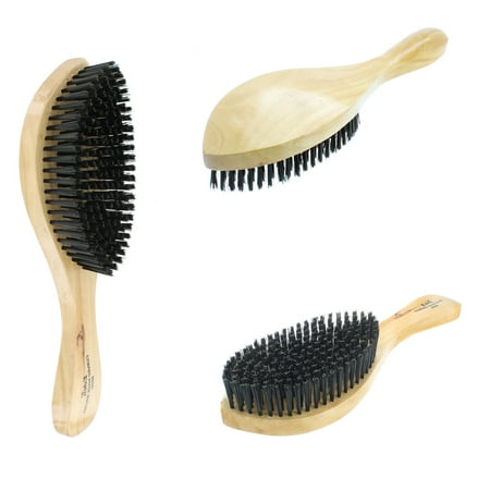 Curved Reinforced Hard Boar Bristle Wave Hair Brush with Natural Wooden Handle Premium Salon Quality