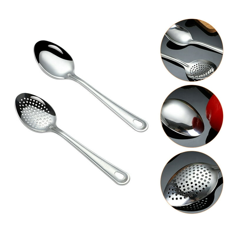 ReaNea Silver Slotted Spoon, Stainless Steel Cooking Spoon, Kitchen Serving  Spoon