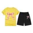 thumbnail image 3 of JAJAHO Girls 2 Piece Outfits Short Sleeve Bow Print T Shirt And Shorts Summer Clothing Set For Kids 2-13 Years Trendy Outfit, 3 of 3