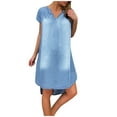 thumbnail image 1 of Fridja Robes Longues en Denim Décontractées d'Été pour Femmes Col en V Manches Courtes Robe Évasée, 1 of 7