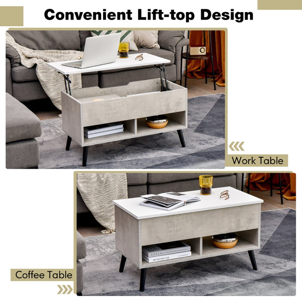 Finihen Rectangular Coffee Table, 31.5 Inch Lift Top Coffee Table with Hidden Compartment and 2 Storage Shelves, for Living Room, Reception Room, Office, Gray Finihen Rectangular Coffee Table, 31.5 Inch Lift Top Coffee Table with Hidden Compartment and 2 Storage Shelves, for Living Room, Reception Room, Office, Gray