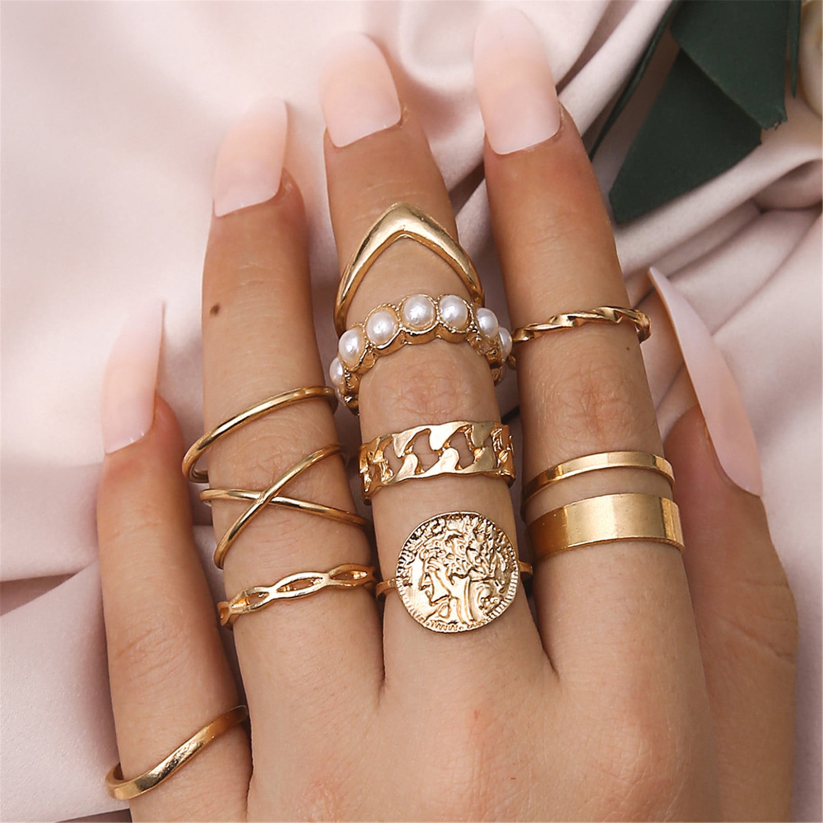 Generic 8 pieces Simple Love Pendant Geometric Wave Joint Ring Fashion Ring  Set | Jumia Nigeria
