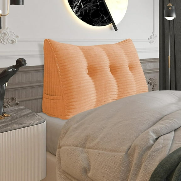 Fully Stuffed Thicken Headboard Pillow Twin Padded Headboard Soft and Firm Support Large Bolster Triangular Bed Wedge Pillow Backrest Positioning Bed Rest Reading Pillows for Bed Corduroy