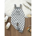 thumbnail image 3 of Suealasg Toddler Girls Boys Suspender Overalls Pants 6M 12M 18M 24M Sleeveless Checkerboard Print Knitted One Piece Jumpsuit for Baby Boy Girl, 3 of 9