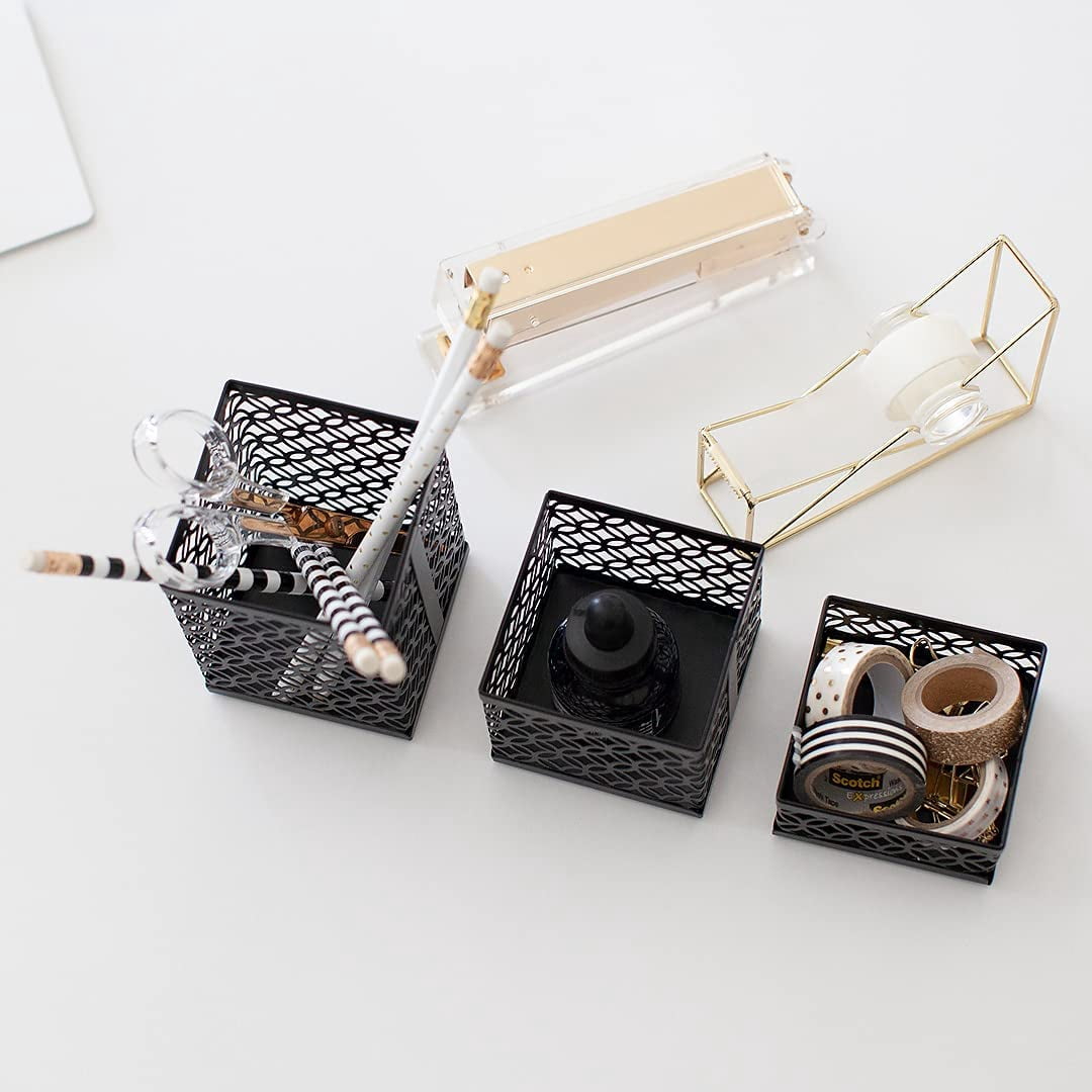 Blu Monaco Riviera 6 Piece Black Interlocking Desk Organizer Set