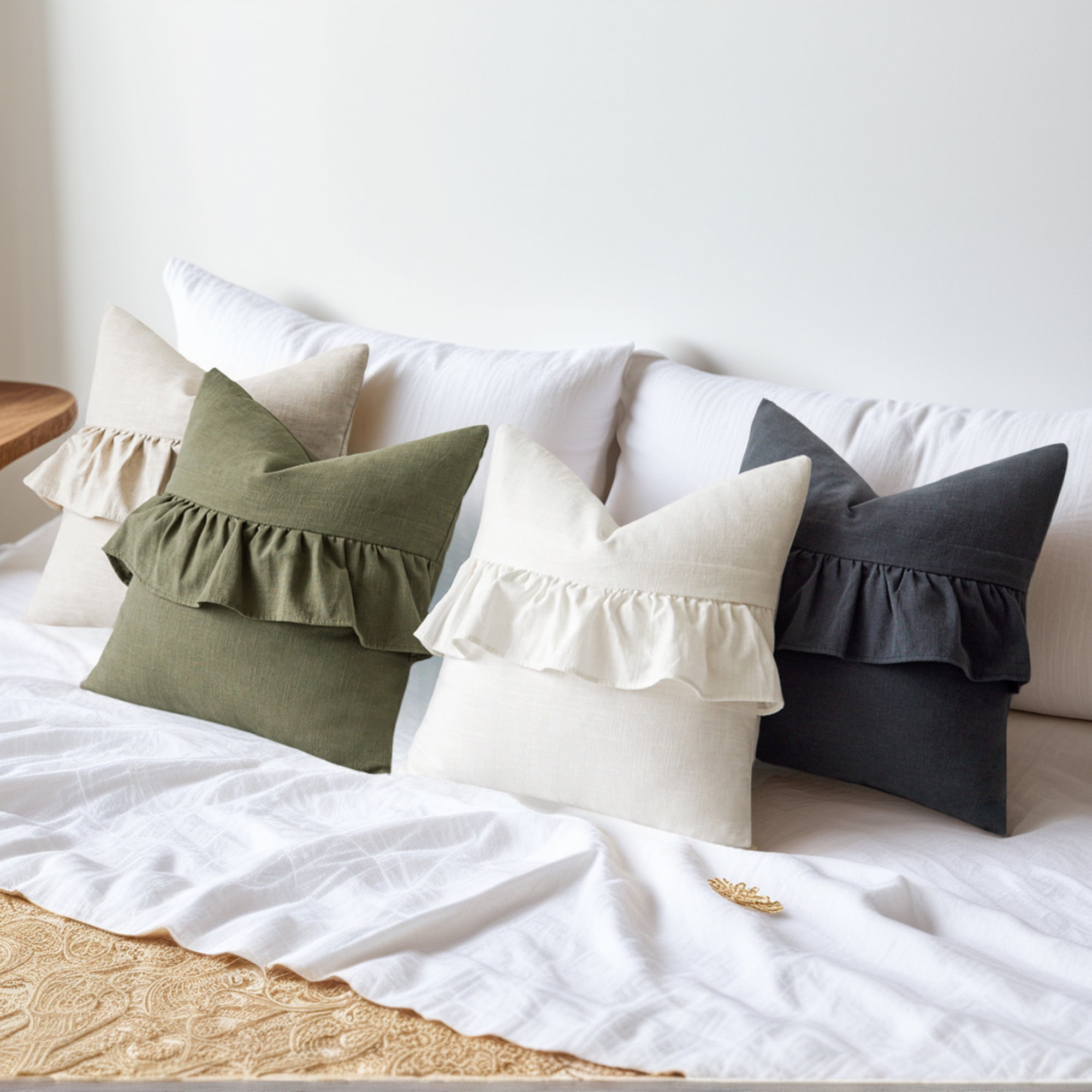 Unique Bargains Solid Boho Throw Pillow Covers with Ruffles Set of 1 Milky White 18" x 18"