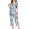 thumbnail image 3 of Previn Women's Cute Capri Pajamas 2 Piece Short Sleeve Pant Pjs Soft Summer Funny Lightweight Plus Size Lounge Thin Lounge Set Style7 Large, 3 of 4