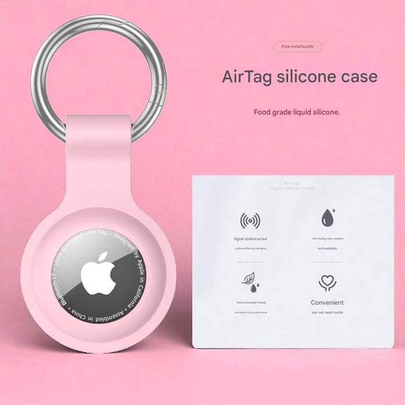 Apple AirTag Holder Keychain Silicone Protective Case Pink Durable Material 8.5x4.0cm Essential Tracking Device