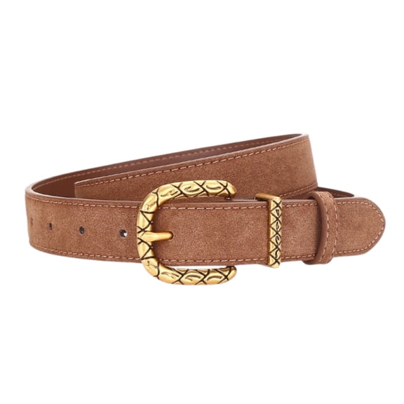Women's Belt for Dress Jeans, 280mm Suede Leather Casual Waistband for Lady,Golden Pin Buckle Casual Formal Camel Belts for Size 26-30, 105cm