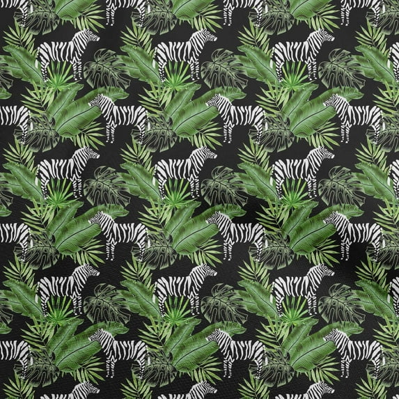 oneOone Cotton Cambric Green Fabric Tropical Abstract Leaf With Animal Fabric For Sewing Printed Craft Fabric By The Yard 56 Inch Wide