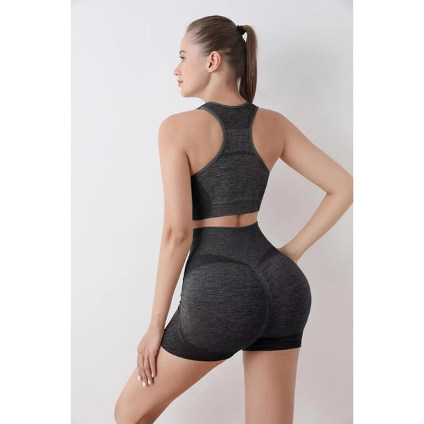 Ropa de yoga de cintura alta, pantalones de fitness de color melocotón, chaleco a prueba de golpes, sujetador deportivo ajustado, ropa interior, pantalones cortos de fitness, conjunto para mujer
