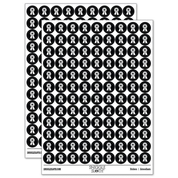 Award Prize Ribbon 200  Round Stickers - Black - Gloss Finish - 0.50" Size