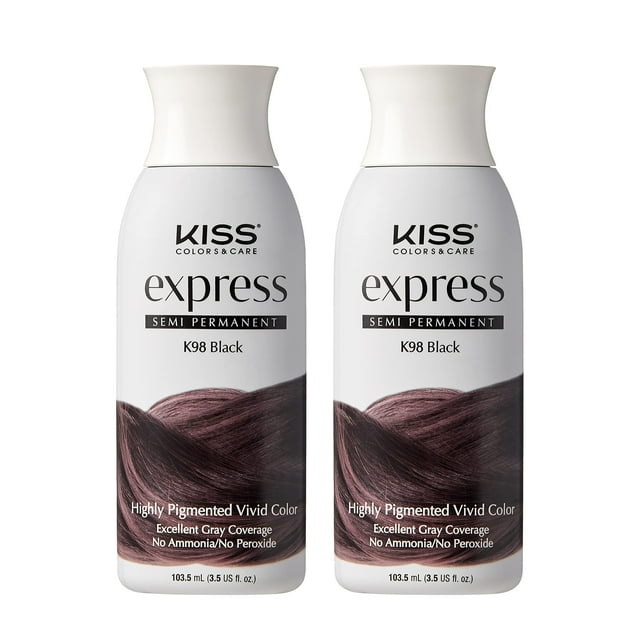 Tinte de pelo semipermanente Kiss Express, negro intenso, 100 ml, 2 unidades