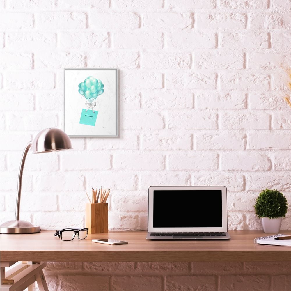 Stupell Industries Blue Balloons And Gift Bag Glam Fashion Design Framed Wall Art by Amanda Greenwood