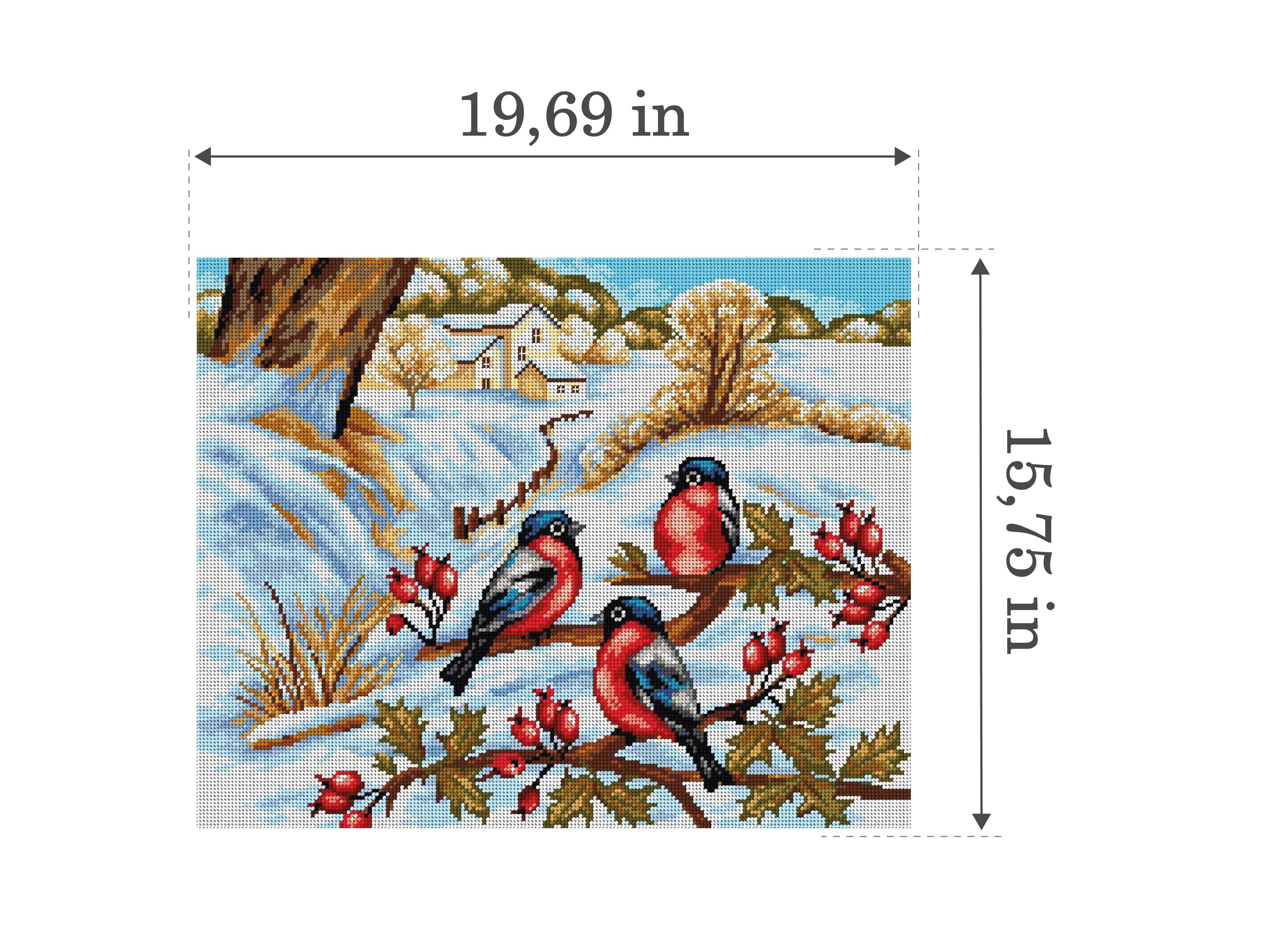 Needlepoint canvas for halfstitch without yarn Winter Landscape with Bullfinches 2421M
