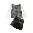 thumbnail image 3 of xiaxaixu Kids Leather Shorts Set, Elastic Cuff Houndstooth Tops Bowknot Skirt, 3 of 8