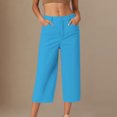 thumbnail image 3 of WQQZJJ Women's Fashion Capri Pants, Solid Color Button Zipper Casual Wide Leg Pants, Loose With Pockets Versatile Pants, 3 of 5
