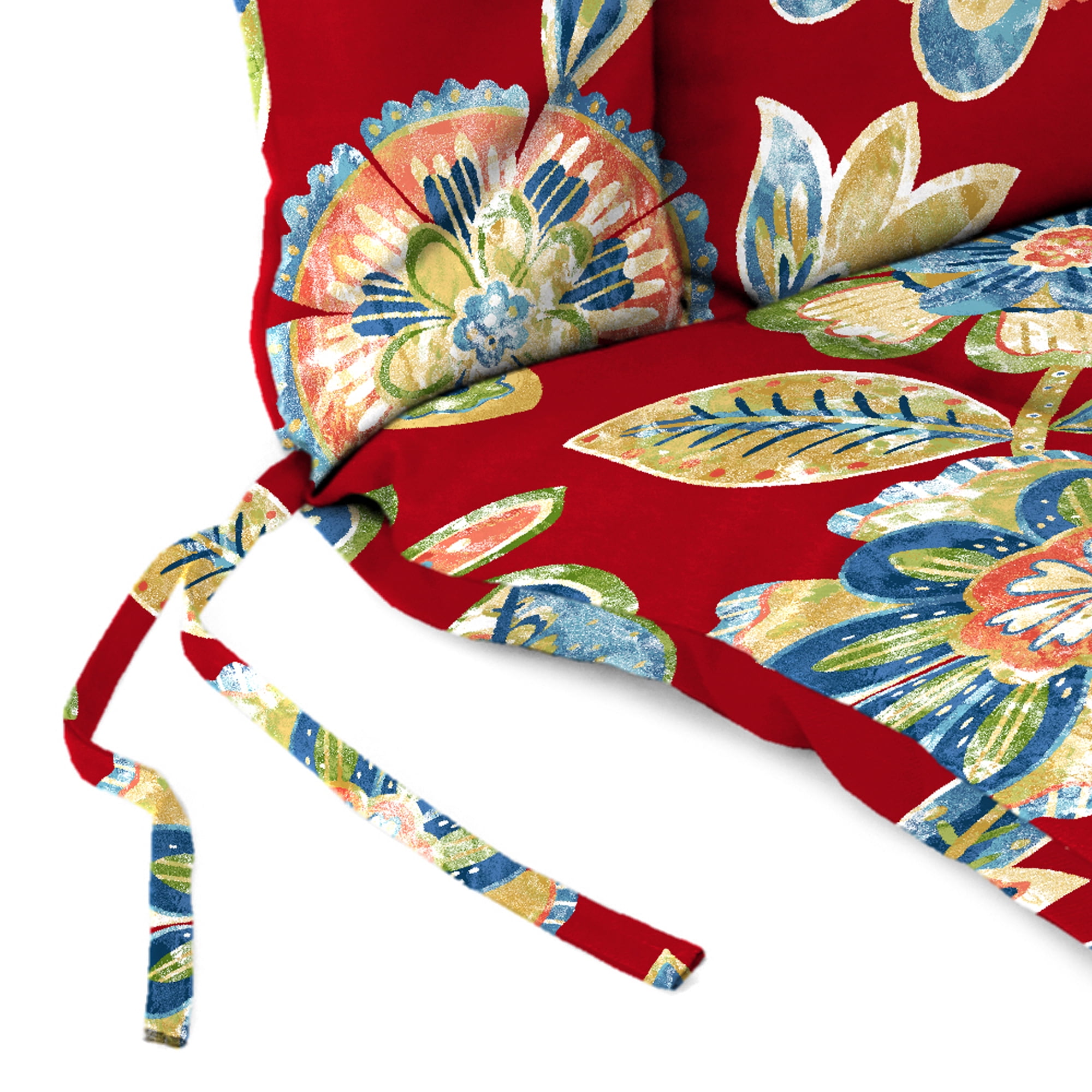 Jordan Manufacturing - Killian Rojo Tropical Floral & Stripe Reversible Outdoor Chair Cushion