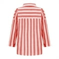 thumbnail image 5 of Red Shirts for Women Cotton Linen Stripe Shirts For Women 3/4 Length Sleeve Tops Lapel Button Down Blouses Loose Casual Work Shirts Womens Tops Blouses Trendy, 5 of 6