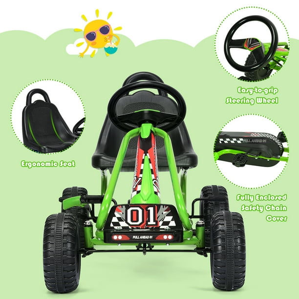 Gymax Kids Pedal Go Kart 4 Wheel Ride On Toys w/ Adjustable