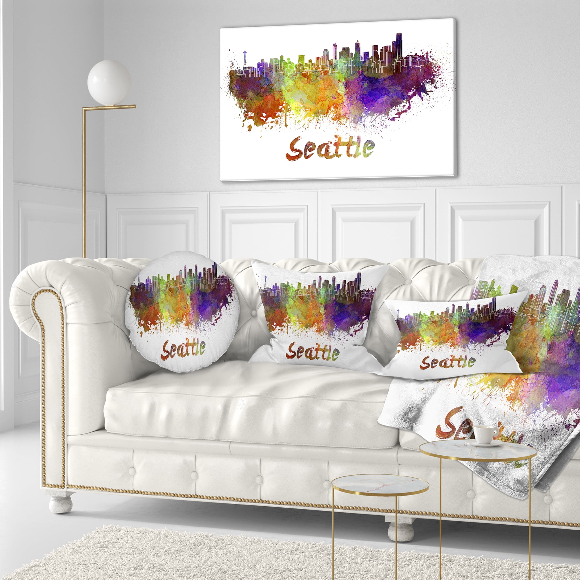 Designart Seattle Skyline - Cityscape Throw Pillow - 12x20