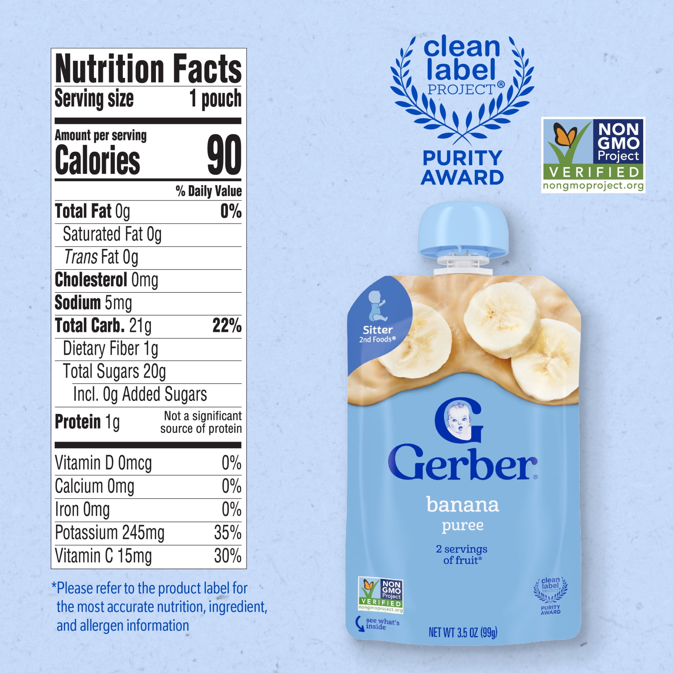 Gerber Stage 2 Baby Food, Banana Puree Pouch 3.5 oz