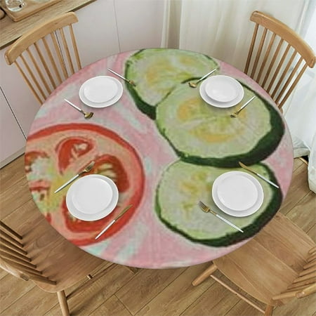 

Patifu Tomatoes Cucumbers Pink Round Tablecloth 100% Polyester Washable for Home Kitchen Outdoor Decoration 31 -35