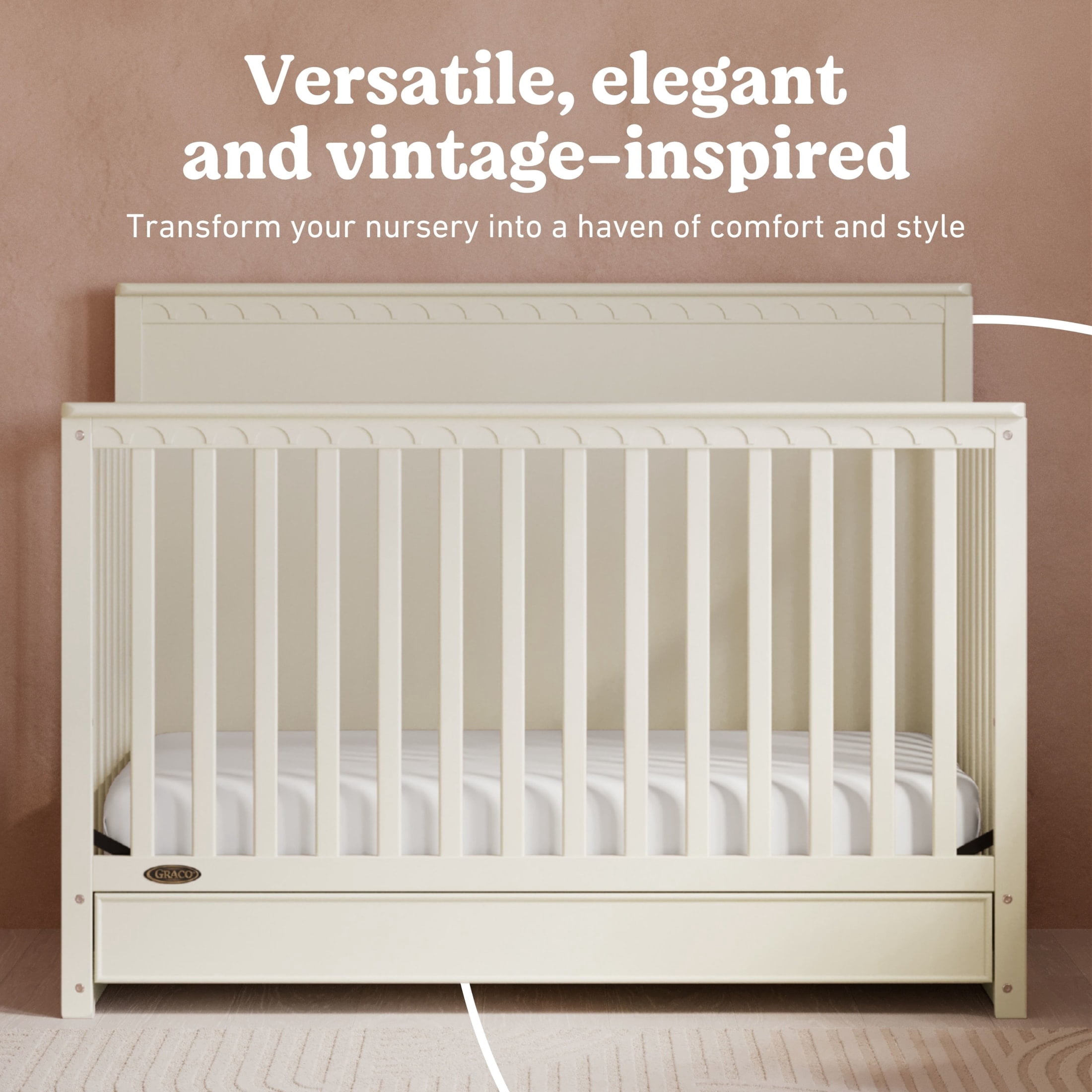 Graco Sasha 5-in-1 Convertible Baby Crib with Drawer, Frosted Oat