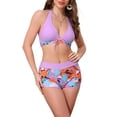thumbnail image 1 of INSPIRAR CHIC Conjuntos de Bikini de Dos Piezas con Estampado de Hojas y Bloque de Color, Top Halter y Pantalones Cortos, Trajes de Baño, Grande, Púrpura Claro, 1 of 5